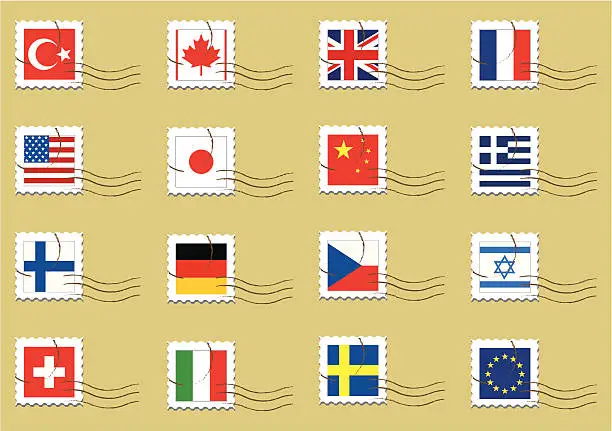 Vector illustration of Country flags stamps set