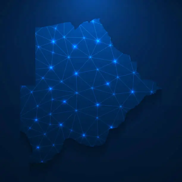 Vector illustration of Botswana map network - Bright mesh on dark blue background