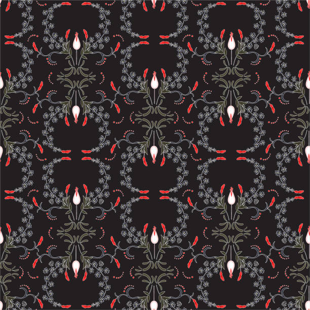 istock Beautiful Seamless pattern of flowers vines and leaves on classic mood vector EPS10,Design for fashion,fabrics,taxtile,wallpaper,wrapping,web and all graphic type and all prints 1235081777