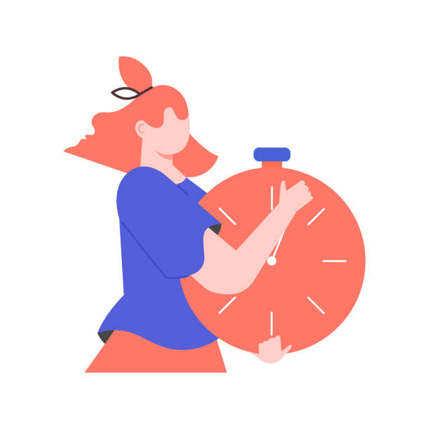 istock Faceless girl with a stopwatch. Time management, deadline, pomodoro technique. Vector flat illustration. 1235082303