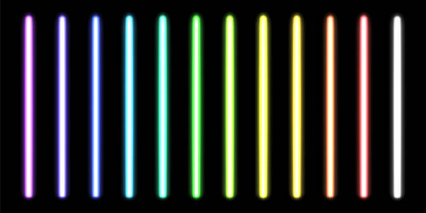 glühende neonstöcke. fluoreszierende strahlen von laserlicht. - prism spectrum laser rainbow stock-grafiken, -clipart, -cartoons und -symbole