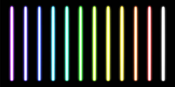 Glowing neon sticks. Fluorescent beams of laser light. Glowing neon sticks. Fluorescent beams of laser light glow stick stock illustrations