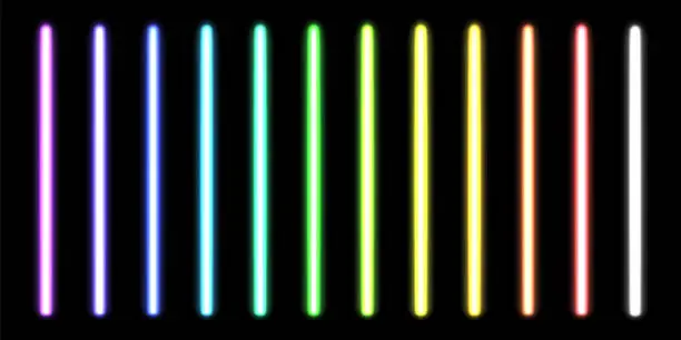 Vector illustration of Glowing neon sticks. Fluorescent beams of laser light.