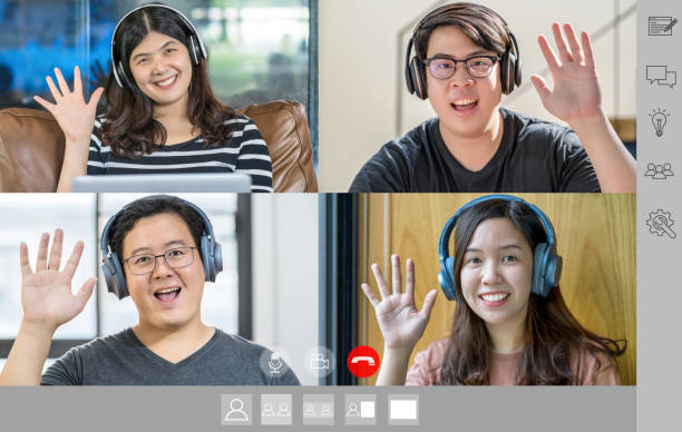 istock Screen Of Four Colleagues Connecting On Video Call 1235141306