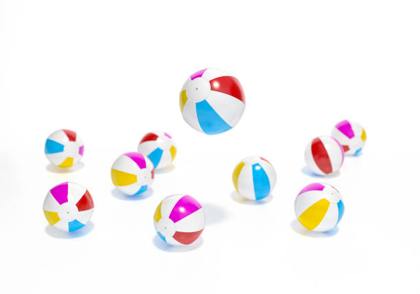 Beach ball isolated on white background 3d rendering. 3d illustration multicolored beach ball soft focus, Relax, holiday template minimal Summer concept.