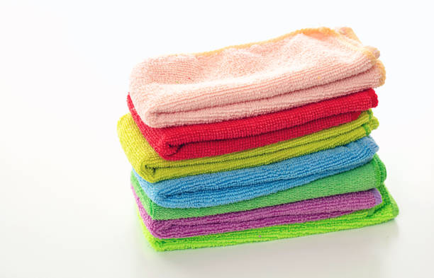 istock Cleaning microfiber towels isolated against white background, 1235150253