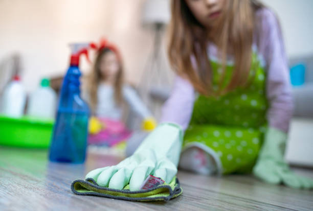 istock Close-up girl washing floor in home quarantine 1235152432