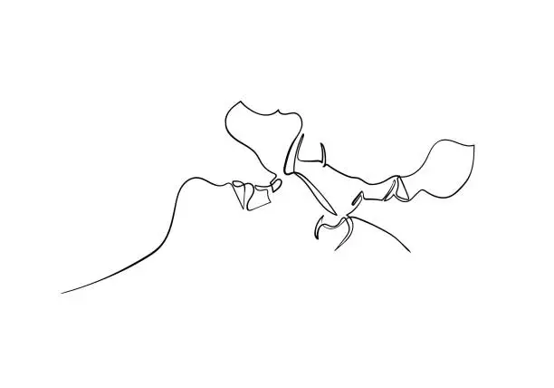 Vector illustration of Continuous line drawing of Man and Woman are kissing love and valentine concept.