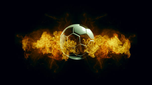 istock soccer ball in fire, isolated dark background. 3d render. 1235157690