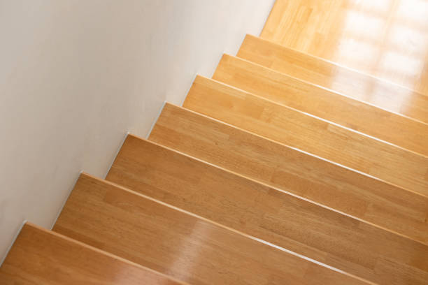 Wood staircase inside a villa