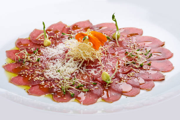 istock Veal carpaccio on a white background 1235201783