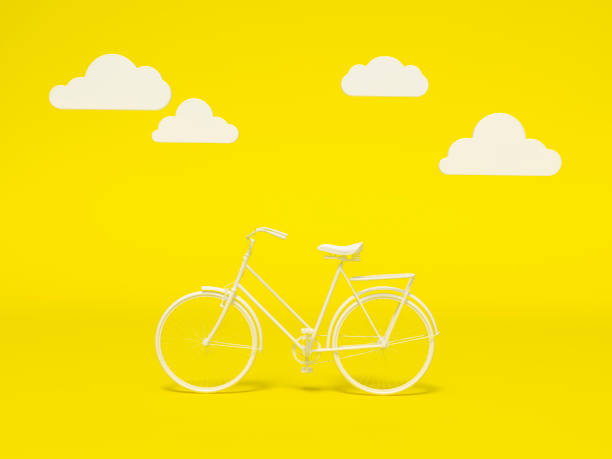 istock White bicycle with tree shape decoration frame 3d rendering. 3d illustration ecological urban transport. Vintage bicycle on yellow background. Relax, travel, holiday template Summer minimal concept. 1235236027