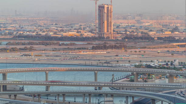 istock Construction and intersection near Dubai Creek Harbor aerial timelapse. Dubai - UAE 1235237951