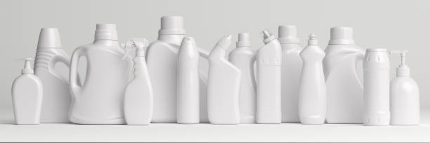 Set of detergent plastic bottles with chemical cleaning product  on white background. Set of detergent plastic bottles with chemical cleaning product on white background. 3d illustration plastic bottles stock pictures, royalty-free photos & images