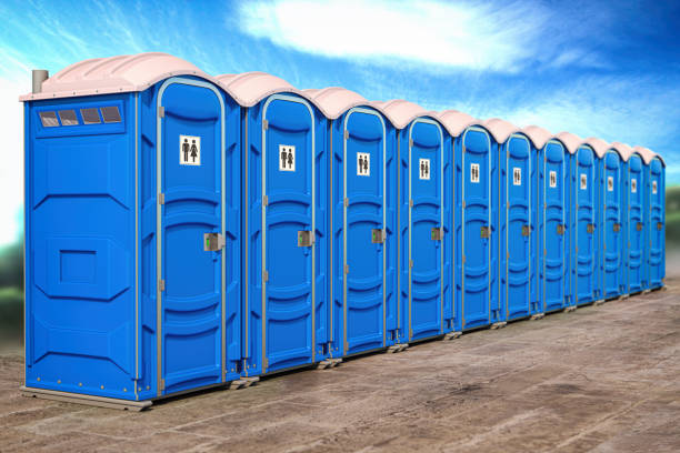 Portable plastic toilets in a row. Portable plastic toilets in a row. 3d illustration Outhouse stock pictures, royalty-free photos & images