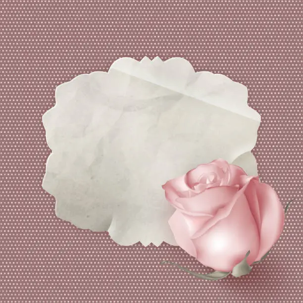 Vector illustration of Retro greeting card with pink rose. EPS 10