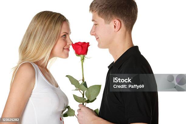 Young Couple With Rose Stock Photo - Download Image Now - Adult, Beautiful People, Beautiful Woman