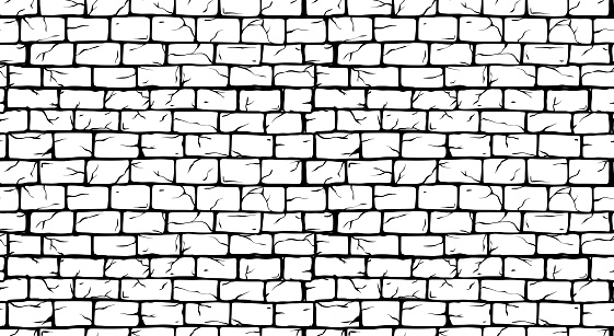 Brick White Wall seamless pattern, old rectangle bricks for poster house facade decoration.  Rough vintage exterior/interior of room, tool shop, DIY store, garden center, graffiti art. Vector texture