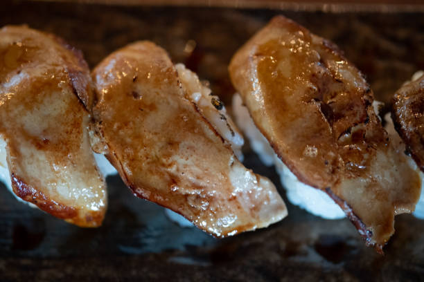 istock Top view for foie gras sushi. Top view 1235297968