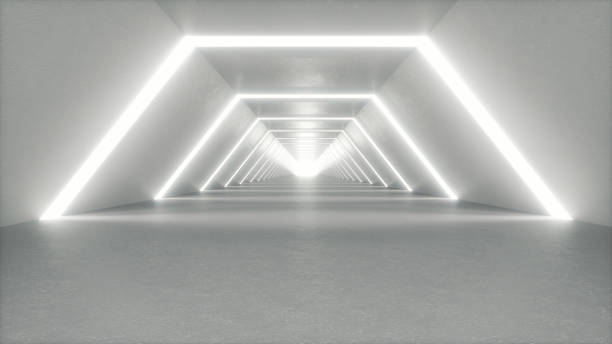 istock Illuminated corridor interior design. Modern interior design. Hallway with lights. Abstract modern minimalist empty white. interior design or science fiction background.Empty space for text. 3D render 1235305403