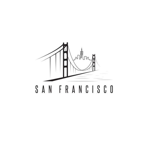 ilustraciones, imágenes clip art, dibujos animados e iconos de stock de san francisco horizonte y golden gate puente vector diseño plantilla de ilustración - golden gate bridge san francisco county san francisco bay bay