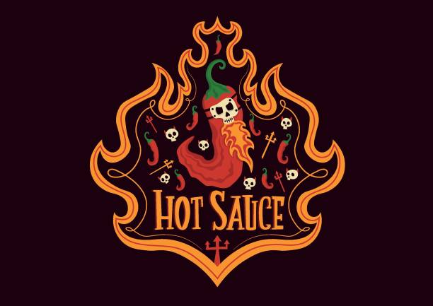 illustrazioni stock, clip art, cartoni animati e icone di tendenza di salsa piccante. peperoncino piccante rosso. modello di design del logo. - tabasco sauce