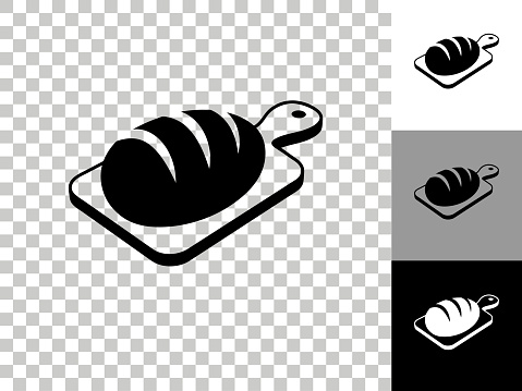 Bread on Cutting Board Icon on Checkerboard Transparent Background. This 100% royalty free vector illustration is featuring the icon on a checkerboard pattern transparent background. There are 3 additional color variations on the right..