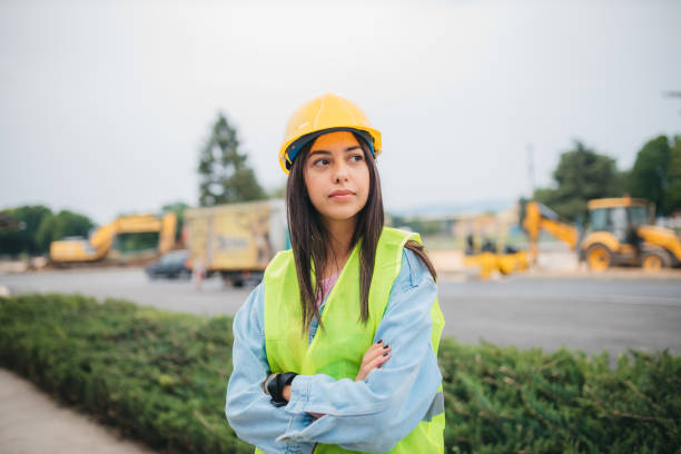 istock Portarit of a young female construction architect 1235376958