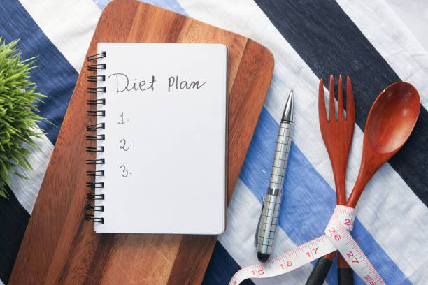 istock Notepad and chopping board with wooden fork and spoon on white table 1235378018