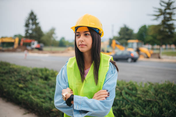 istock Portarit of a young female construction architect 1235378021