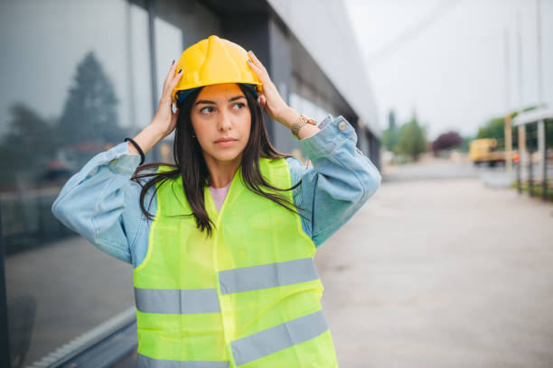 istock Portarit of a young female construction architect 1235378036