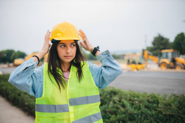 istock Portarit of a young female construction architect 1235379068