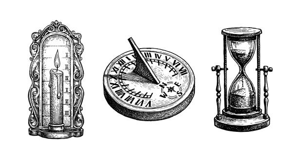 ilustrações, clipart, desenhos animados e ícones de diferentes tipos de relógios antigos. - sun watch