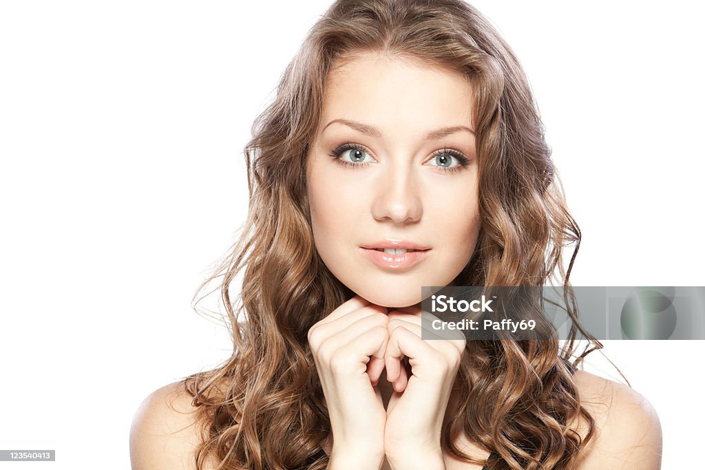 Close-up portrait of young beautiful woman Portrait of a beautiful female model on white background Adult Stock Photo