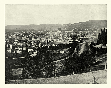 Vintage photograph of Panorama of Florence, Italy, 19th Century