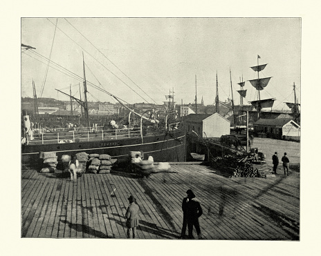 Vintage photograph of Ships in harbour of Auckland, New Zealand, 19th Century