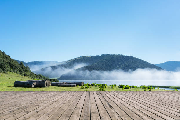 istock lake view with wooden floor 1235412825