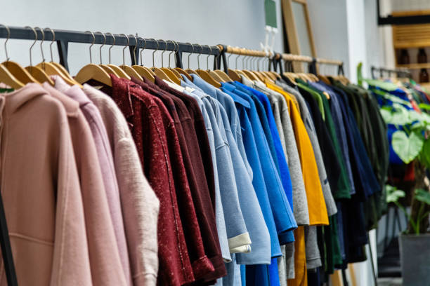 istock Female winter overcoats in boutique store 1235436725