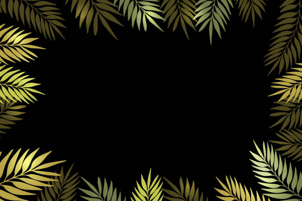 istock Floral frame with colorful exotic branches on black background. Ornate border with tropic leaves. Vector stock illustration for wallpaper, posters, card.  Doodle style. Copy space. 1235440932