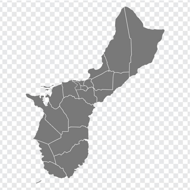 Blank map of Guam. High quality map of Guam  with provinces on transparent background for your web site design, app, UI.  Oceania.  USA. EPS10. Blank map of Guam. High quality map of Guam  with provinces on transparent background for your web site design, app, UI.  Oceania.  USA. EPS10. guam stock illustrations