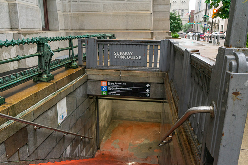 A view of an entrance of a subway platform in Philadelphia