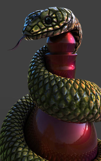 King Cobra snake wrapping around a red chess piece stock photo