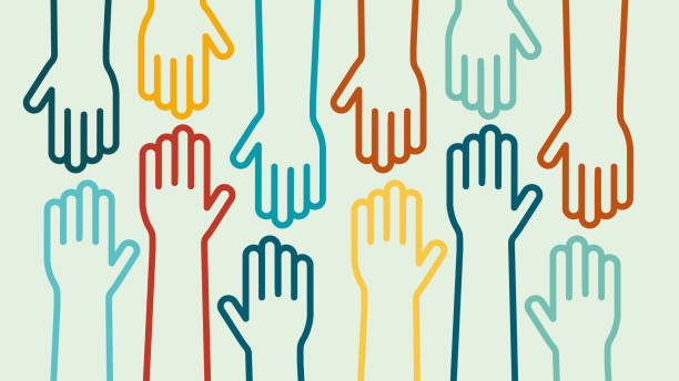 Hands up colorful icon vector design Hands up colorful icon vector design social issues illustrations stock illustrations