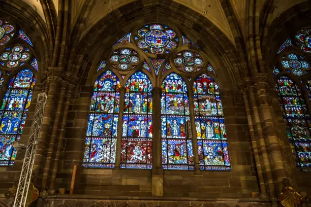 Photo of Interior of the famous cathedral of Strasbourg .