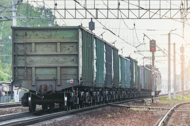 istock Freight train departs from the station. 1235598477