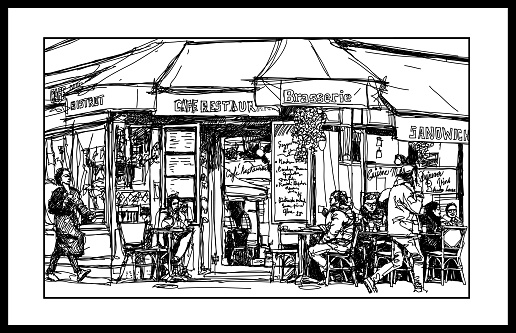 Old cafe in Paris Montmartre - vector illustration (Ideal for printing on fabric or paper, poster or wallpaper, house decoration)