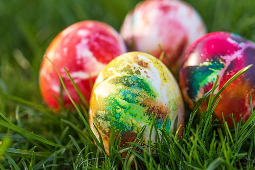 Happy easter decoration background, colorful eggs.