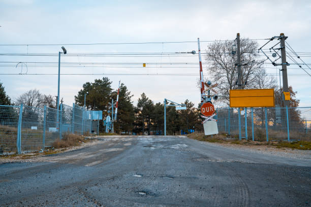 istock Full Barrier Railway Level Crossing 1235643547