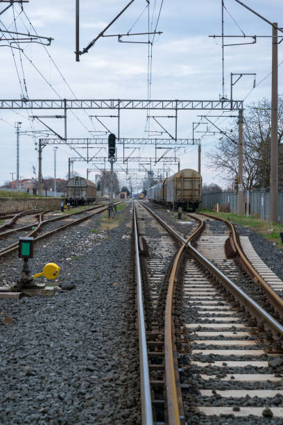 istock Crossroad railroad track at sunset 1235655237