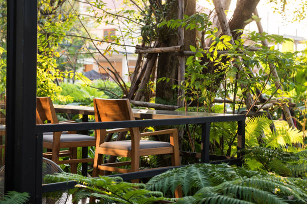 istock Coffee shop patio in garden 1235663725